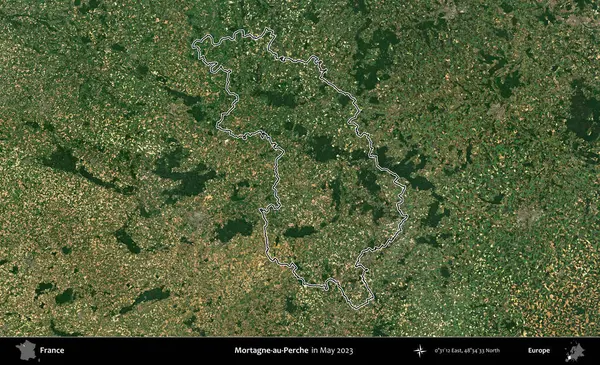 Mortagne-au-Perche. Mayıs 2023 'te çekilen Copernicus Sentinel karolarından oluşan bir uydu görüntüsünde Fransa' nın idari bölgesinin ana hatları belirlendi.