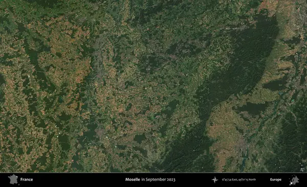 Moselle. Copernicus Sentinel 'in Eylül 2023' te çekilmiş uydu görüntüsü üzerine Fransa 'nın idari bölgesi.