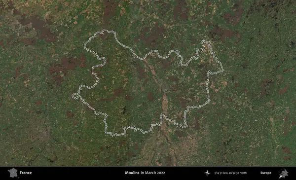 Moulin 'ler. Mart 2022 'de çekilen Copernicus Sentinel karolarından oluşan bir uydu görüntüsünde Fransa' nın idari bölgesinin ana hatları belirlendi.