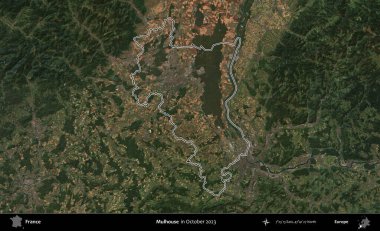Mulhouse. Copernicus Sentinel 'in Ekim 2023' te çekilen uydu görüntüsünde Fransa 'nın idari bölgesinin ana hatları belirlendi.