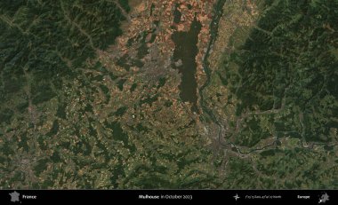 Mulhouse. Copernicus Sentinel 'in Ekim 2023' te çekilmiş uydu görüntüsü üzerine Fransa 'nın idari bölgesi.