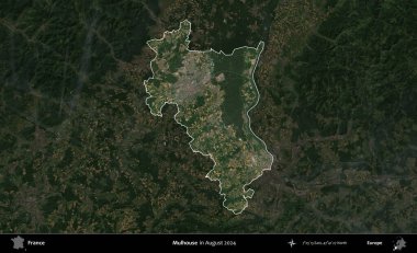 Mulhouse. Fransa 'nın idari alanı, Ağustos 2024' te çekilen Kopernik Sentinel karolarından oluşan koyu renkli bir uydu görüntüsü üzerinde vurgulandı ve özetlendi.