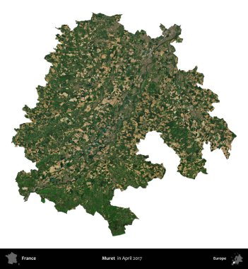 Muret. Fransa 'nın idari bölgesi, Nisan 2017' de çekilen Kopernik Nöbetçi karolarından oluşan bir uydu görüntüsü ile beyaza izole edildi.