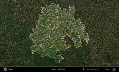 Muret. Fransa 'nın idari alanı, Nisan 2017' de çekilen Kopernik Nöbetçi karolarından oluşan koyu renkli bir uydu görüntüsü üzerinde vurgulandı ve özetlendi.