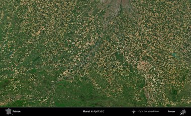 Muret. Nisan 2017 'de Copernicus Sentinel karolarından oluşan bir uydu görüntüsü üzerine Fransa' nın idari bölgesi