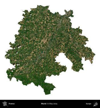 Muret. Fransa 'nın idari bölgesi, Mayıs 2024' te çekilen Kopernik Nöbetçi karolarından oluşan bir uydu görüntüsü üzerinde beyaza izole edildi.