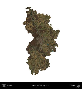 Nancy mi? Fransa 'nın idari bölgesi, Şubat 2019' da çekilen Kopernik Nöbetçi karolarından oluşan uydu görüntüsüyle beyaza izole edildi.