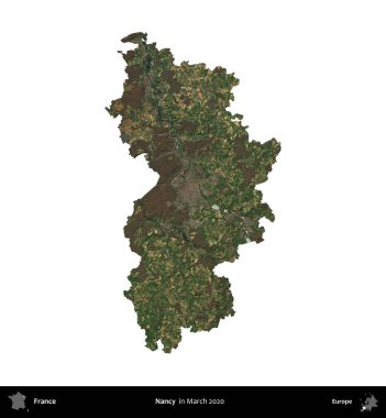 Nancy mi? Fransa 'nın idari bölgesi, Mart 2020' de çekilen Kopernik Nöbetçi karolarından oluşan bir uydu görüntüsüyle beyaza izole edildi.