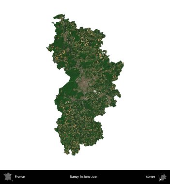 Nancy mi? Fransa 'nın idari bölgesi, Haziran 2021' de çekilen Kopernik Nöbetçi karolarından oluşan bir uydu görüntüsüyle beyaza izole edildi.