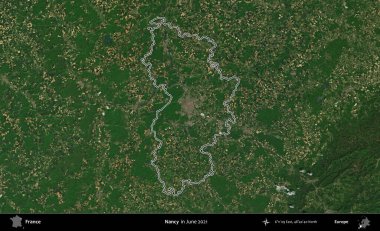 Nancy mi? Copernicus Sentinel 'in Haziran 2021' de çekilen uydu görüntüsünde Fransa 'nın idari bölgesinin ana hatları belirlendi.