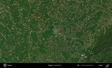 Nancy mi? Copernicus Sentinel 'in Haziran 2021' de çekilmiş uydu görüntüsü üzerine Fransa 'nın idari bölgesi.