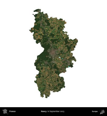 Nancy mi? Fransa 'nın idari bölgesi, Eylül 2023' te çekilen Kopernik Nöbetçi karolarından oluşan bir uydu görüntüsü üzerinde beyaza izole edildi.