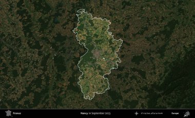 Nancy mi? Fransa 'nın idari alanı, Eylül 2023' te çekilen Kopernik Nöbetçi karolarından oluşan koyu renkli bir uydu görüntüsü üzerinde vurgulandı ve özetlendi.