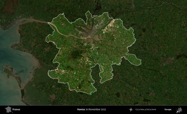 Nantes. Fransa 'nın idari alanı, Kopernik Sentinel' in Kasım 2022 'de çekilmiş koyu renkli bir uydu görüntüsüyle vurgulandı ve özetlendi.