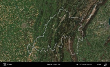 Nantua. Nisan 2017 'de çekilen Kopernik Nöbetçi karolarından oluşan bir uydu görüntüsünde Fransa' nın idari bölgesinin ana hatları belirlendi.