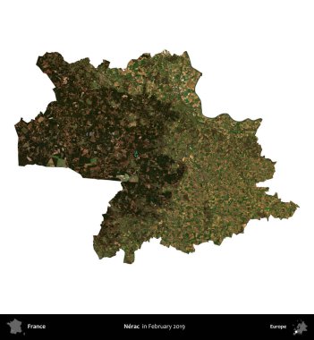 Nerac. Fransa 'nın idari bölgesi, Şubat 2019' da çekilen Kopernik Nöbetçi karolarından oluşan uydu görüntüsüyle beyaza izole edildi.