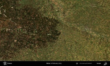 Nerac. Copernicus Sentinel 'in Şubat 2019' da çekilmiş uydu görüntüsü üzerine Fransa 'nın idari bölgesi
