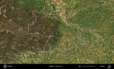 Nerac. Copernicus Sentinel 'in Nisan 2021' de çekilen uydu görüntüsünde Fransa 'nın idari bölgesinin ana hatları belirlendi.