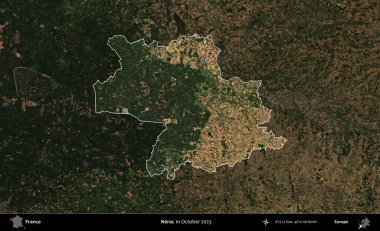 Nerac. Fransa 'nın idari alanı, Ekim 2023' te çekilen Kopernik Nöbetçi karolarından oluşan koyu renkli bir uydu görüntüsü üzerinde vurgulandı ve özetlendi.