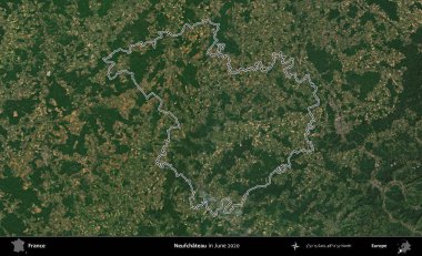 Neufchateau. Haziran 2020 'de çekilen Copernicus Sentinel karolarından oluşan bir uydu görüntüsü üzerine Fransa' nın idari bölgesinin ana hatlarını belirledik.