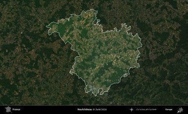 Neufchateau. Fransa 'nın idari alanı, Haziran 2020' de çekilen Kopernik Nöbetçi karolarından oluşan koyu renkli bir uydu görüntüsüyle vurgulandı ve özetlendi.