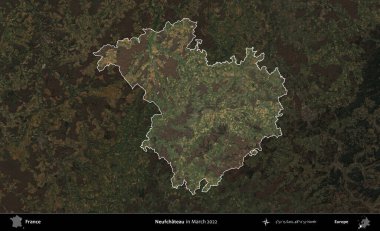 Neufchateau. Fransa 'nın idari alanı, Mart 2022' de çekilen Kopernik Sentinel karolarından oluşan koyu renkli bir uydu görüntüsü üzerinde vurgulandı ve özetlendi.