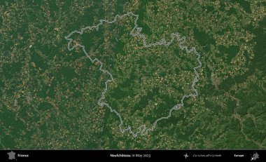 Neufchateau. Mayıs 2023 'te çekilen Copernicus Sentinel karolarından oluşan bir uydu görüntüsünde Fransa' nın idari bölgesinin ana hatları belirlendi.