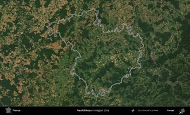 Neufchateau. Copernicus Sentinel 'in Ağustos 2024' te çekilen uydu görüntüsünde Fransa 'nın idari bölgesinin ana hatları belirlendi.