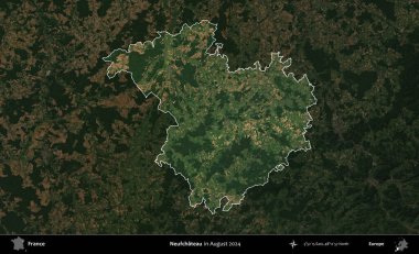 Neufchateau. Fransa 'nın idari alanı, Ağustos 2024' te çekilen Kopernik Sentinel karolarından oluşan koyu renkli bir uydu görüntüsü üzerinde vurgulandı ve özetlendi.
