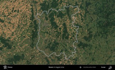 Nevers. Copernicus Sentinel 'in Ağustos 2024' te çekilen uydu görüntüsünde Fransa 'nın idari bölgesinin ana hatları belirlendi.