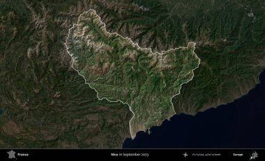 Güzelmiş. Fransa 'nın idari alanı, Eylül 2023' te çekilen Kopernik Nöbetçi karolarından oluşan koyu renkli bir uydu görüntüsü üzerinde vurgulandı ve özetlendi.