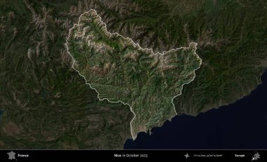 Güzelmiş. Fransa 'nın idari alanı, Ekim 2023' te çekilen Kopernik Nöbetçi karolarından oluşan koyu renkli bir uydu görüntüsü üzerinde vurgulandı ve özetlendi.