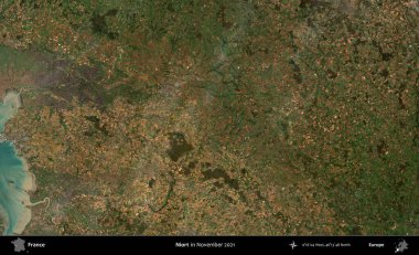 Niort. Copernicus Sentinel 'in Kasım 2021' de çekilmiş uydu görüntüsü üzerine Fransa 'nın idari bölgesi.