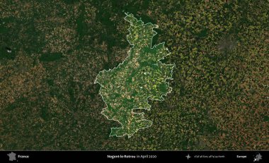 Nogent-le-Rotrou. Fransa 'nın idari alanı, Nisan 2020' de çekilen Kopernik Nöbetçi karolarından oluşan koyu renkli bir uydu görüntüsü üzerinde vurgulandı ve özetlendi.