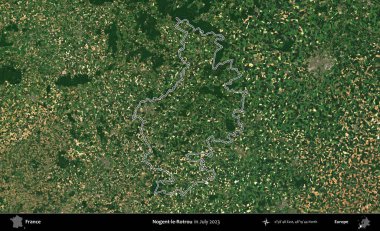 Nogent-le-Rotrou. Copernicus Sentinel 'in Temmuz 2023' te çekilen uydu görüntüsünde Fransa 'nın idari bölgesinin ana hatları belirlendi.