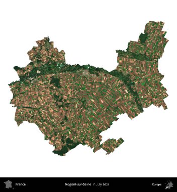 Nogent-sur-Seine. Fransa 'nın idari bölgesi, Temmuz 2021' de çekilen Kopernik Nöbetçi karolarından oluşan bir uydu görüntüsüyle beyaza izole edildi.