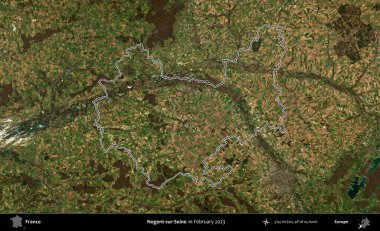 Nogent-sur-Seine. Copernicus Sentinel 'in Şubat 2023' te çekilen uydu görüntüsünde Fransa 'nın idari bölgesinin ana hatları belirlendi.