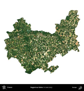 Nogent-sur-Seine. Fransa 'nın idari bölgesi, Haziran 2023' te çekilen Kopernik Nöbetçi karolarından oluşan bir uydu görüntüsüyle beyaza izole edildi.