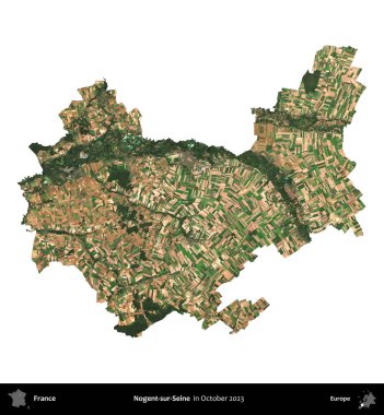 Nogent-sur-Seine. Fransa 'nın idari bölgesi, Ekim 2023' te çekilen Kopernik Nöbetçi karolarından oluşan bir uydu görüntüsüyle beyaza izole edildi.