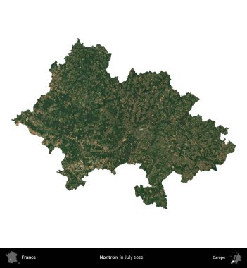 Nontron. Fransa 'nın idari bölgesi, Temmuz 2022' de çekilen Kopernik Nöbetçi karolarından oluşan bir uydu görüntüsüyle beyaza izole edildi.