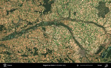 Nogent-sur-Seine. Copernicus Sentinel 'in Ekim 2023' te çekilmiş uydu görüntüsü üzerine Fransa 'nın idari bölgesi.