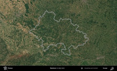 Nontron. Copernicus Sentinel 'in Temmuz 2022' de çekilen uydu görüntüsünde Fransa 'nın idari bölgesinin ana hatları belirlendi.
