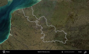 Nord. Copernicus Sentinel 'in Şubat 2019' da çekilen uydu görüntüsünde Fransa 'nın idari bölgesinin ana hatları belirlendi.