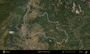 Nyons. Copernicus Sentinel 'in Ekim 2023' te çekilen uydu görüntüsünde Fransa 'nın idari bölgesinin ana hatları belirlendi.