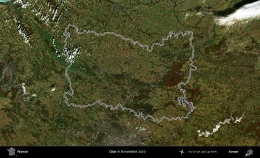 Oise. Copernicus Sentinel 'in Kasım 2020' de çekilen uydu görüntüsünde Fransa 'nın idari bölgesinin ana hatları belirlendi.