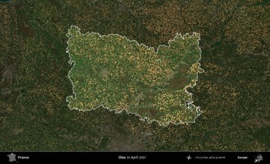 Oise. Fransa 'nın idari alanı, Nisan 2021' de çekilen Kopernik Sentinel karolarından oluşan koyu renkli bir uydu görüntüsü üzerinde vurgulandı ve özetlendi.