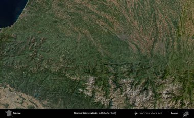 Oloron-Sainte-Marie. Copernicus Sentinel 'in Ekim 2023' te çekilmiş uydu görüntüsü üzerine Fransa 'nın idari bölgesi.