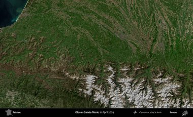 Oloron-Sainte-Marie. Copernicus Sentinel 'in Nisan 2024' te çekilmiş uydu görüntüsü üzerine Fransa 'nın idari bölgesi.