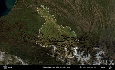 Oloron-Sainte-Marie. Fransa 'nın idari alanı, Kopernik Sentinel' in Kasım 2024 'te çekilmiş karanlık bir uydu görüntüsüyle vurgulandı ve özetlendi.