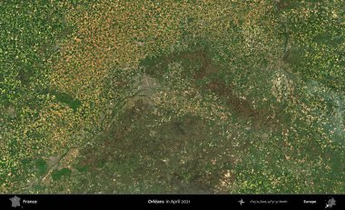 - Orleans. Copernicus Sentinel 'in Nisan 2021' de çekilmiş uydu görüntüsü üzerine Fransa 'nın idari bölgesi.